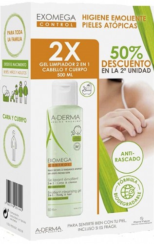 Aderma Exomega Control Gel 2 en 1 Duplo 2 x 500 ml -50% en la 2ª unidad