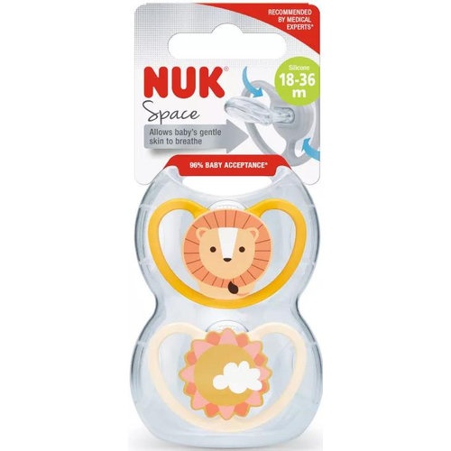 Chupete silicona nuk space 18 - 36 meses 2 unidades leon - nuk space