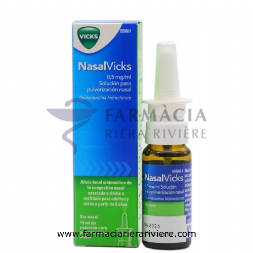 NASALVICKS 0,5MG/ML SOLUCION PARA PULVERIZACIÓN NASAL , 1 envase pulverizador de 15 ml