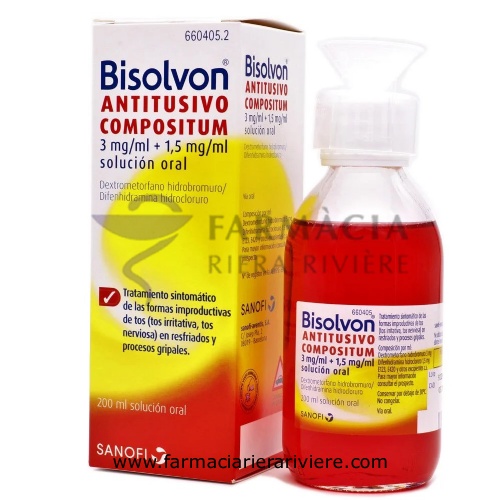 BISOLVON ANTITUSIVO COMPOSITUM 3 mg/ml + 1,5 mg/ml SOLUCION ORAL , 1 frasco de 200 ml