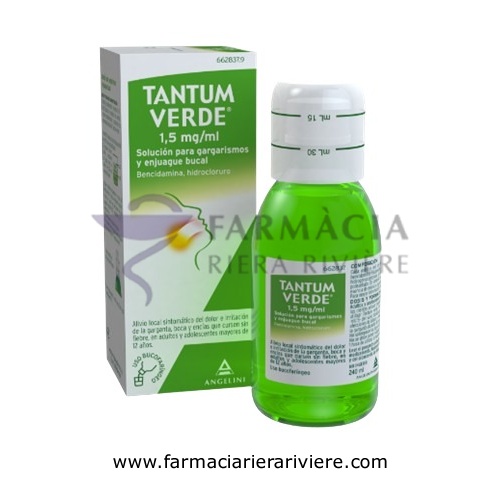TANTUM VERDE 1,5 mg/ml SOLUCION PARA GARGARISMOS Y ENJUAGUE BUCAL , 1 frasco de 240 ml