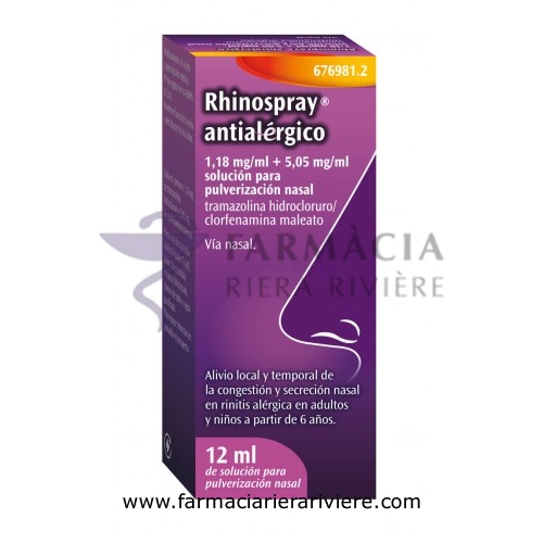RHINOSPRAY ANTIALERGICO 1,18 MG/ML + 5,05 MG/ML SOLUCION PARA PULVERIZACION NASAL, 1 envase pulveriz