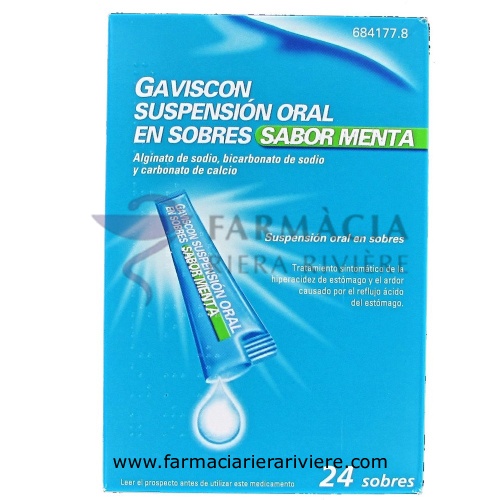 GAVISCON SUSPENSION ORAL EN SOBRES SABOR MENTA, 24 sobres