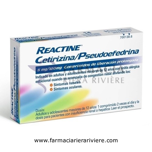 REACTINE CETIRIZINA/PSEUDOEFEDRINA 5mg/120mg COMPRIMIDOS DE LIBERACION PROLONGADA , 14 comprimidos