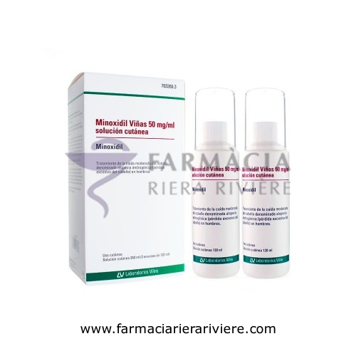 MINOXIDIL VIÑAS 50 mg/ml SOLUCION CUTANEA , 2 frascos de 120 ml
