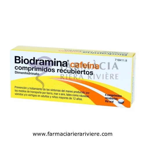 BIODRAMINA CAFEINA COMPRIMIDOS RECUBIERTOS , 4 comprimidos