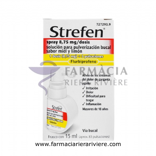 STREFEN SPRAY 8,75 MG/DOSIS SOLUCION PARA PULVERIZACION BUCAL SABOR MIEL Y LIMON 1 frasco de 15 ml