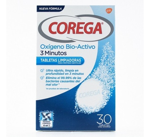 Corega Oxígeno Bio-Activo 3 minutos 30 tabletas efervescentes